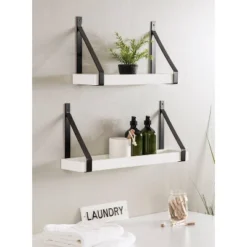(Set Of 2) 5" X 10" Sudbury Wood And Metal Wall Shelf Set White/Black - Kate & Laurel All Things Decor -Home Shop GUEST 019acd5f 5baf 4918 9b11 f64245c44b24