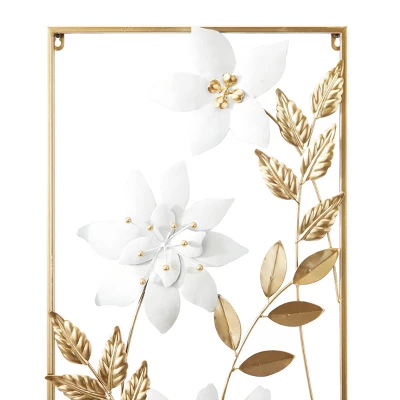 Set Of 2 Metal Floral Wall Decors With Gold Frame - Olivia & May 5 Set Of 2 Metal Floral Wall Decors With Gold Frame - Olivia & May - Image 3