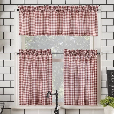 Parkham Farmhouse Plaid Rod Pocket Semi-Sheer Kitchen Curtain Valance And Tiers Set - No. 918 5 Parkham Farmhouse Plaid Rod Pocket Semi-Sheer Kitchen Curtain Valance And Tiers Set - No. 918 - Image 3