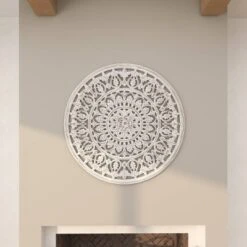 Wood Floral Handmade Intricately Carved Wall Decor With Mandala Design White - Olivia & May -Home Shop GUEST 051b58e6 2589 4580 ae3e 1856f2c76591