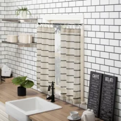 Set Of 2 Twill Striped Anti Dust Sheer Cafe Curtain - Clean Window -Home Shop GUEST 0a452f89 4879 442a 8d0a 0bb75901574b