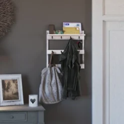 Merrick Lane Steeley Wooden Wall Mount Mug Rack Organizer With Upper Storage Shelf And Metal Hanging Hooks With No Assembly Required -Home Shop GUEST 0b2472ee b81e 47ee 9c5c 49486dbab7eb