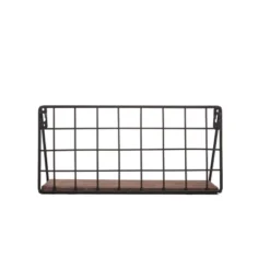 Small Black Wire Metal And Wood Hanging Wall Shelf - Foreside Home & Garden