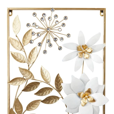 Set Of 2 Metal Floral Wall Decors With Gold Frame - Olivia & May 7 Set Of 2 Metal Floral Wall Decors With Gold Frame - Olivia & May - Image 5