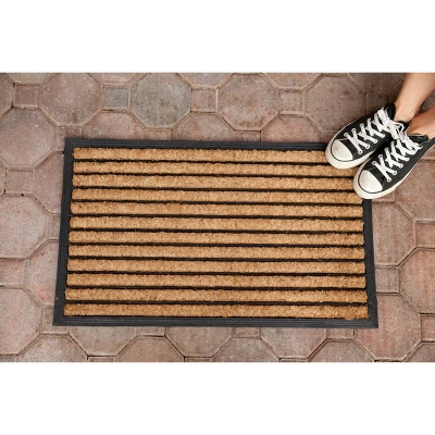1'5" X 2'5" Striped Indoor/Outdoor Recycled Rubber/Coir Doormat Natural/Black - Entryways 4 1'5" X 2'5" Striped Indoor/Outdoor Recycled Rubber/Coir Doormat Natural/Black - Entryways - Image 2