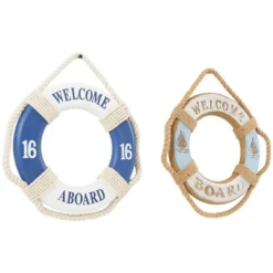 Set Of 2 Wood Sign Handmade 'Welcome' Rope Life Ring Wall Decors With Varying Details Blue - Olivia & May 9 Set Of 2 Wood Sign Handmade 'Welcome' Rope Life Ring Wall Decors With Varying Details Blue - Olivia & May -Home Shop GUEST 16dda168 3f8a 4c43 82bc 109440ea8eb9