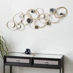Metal Geometric Wall Decor With Round Mirrored Accents Gold - Olivia & May