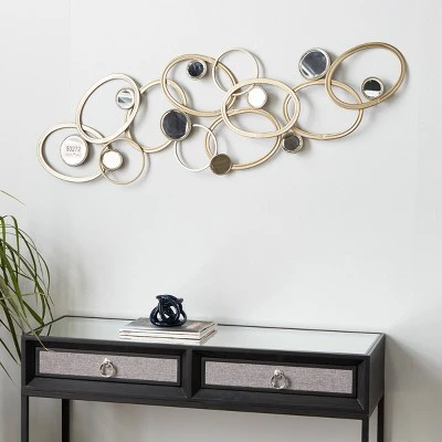 Metal Geometric Wall Decor With Round Mirrored Accents Gold - Olivia & May 3 Metal Geometric Wall Decor With Round Mirrored Accents Gold - Olivia & May