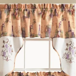 Urban Embroidered Grape Tier And Valance 60" X 36" Beige By Ramallah Trading