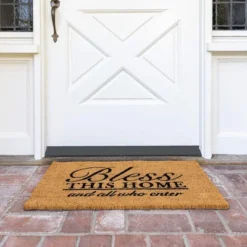 Juvale Blessed Welcome Home Front Door Mat, Natural Coir Rug For Entrance, 1'4"x2'4"