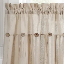 Set Of 2 Farmhouse Linen Button Kitchen Curtain Tiers - Lush Décor