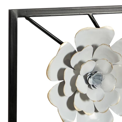 Set Of 2 Metal Floral Wall Decors With Black Frame White - Olivia & May 4 Set Of 2 Metal Floral Wall Decors With Black Frame White - Olivia & May - Image 2