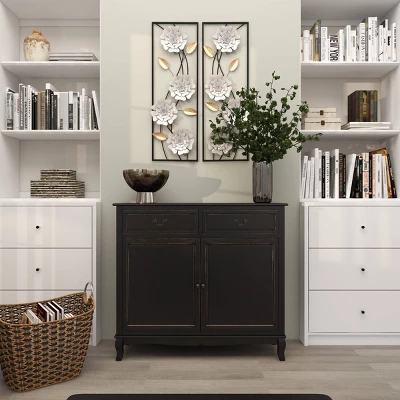 Set Of 2 Metal Floral Wall Decors With Black Frame White - Olivia & May 18 Set Of 2 Metal Floral Wall Decors With Black Frame White - Olivia & May - Image 16