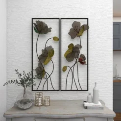 Metal Floral Wall Decor With Black Frame Set Of 2 Black - Olivia & May -Home Shop GUEST 2f120a06 f64c 4281 b129 1b3be1c61e12