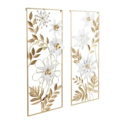 Set Of 2 Metal Floral Wall Decors With Gold Frame - Olivia & May 14 Set Of 2 Metal Floral Wall Decors With Gold Frame - Olivia & May -Home Shop GUEST 2f9fa651 b829 41ae 8598 c5dc356f4260