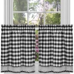 Kate Aurora Complete 3 Piece Country Farmhouse Plaid Gingham Black & White Buffalo Check Kitchen Curtain Tier & Valance Set 8 Kate Aurora Complete 3 Piece Country Farmhouse Plaid Gingham Black & White Buffalo Check Kitchen Curtain Tier & Valance Set -Home Shop GUEST 302e8d38 20d9 4a46 ae4b 3966489fd5d2