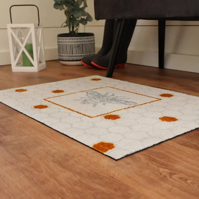 2'x3' ColorStar Bee Hex Door Mat White - Bungalow Flooring 4 2'x3' ColorStar Bee Hex Door Mat White - Bungalow Flooring - Image 2