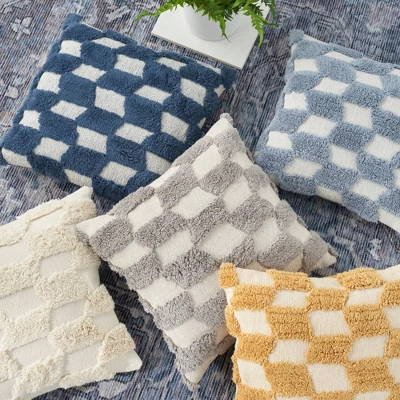 18"x18" Tufted Diag Checkers Square Throw Pillow - Nicole Curtis 5 18"x18" Tufted Diag Checkers Square Throw Pillow - Nicole Curtis - Image 3