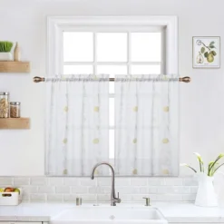 Trinity Short Curtains Floral Embroidered Pom Design Semi Sheer Rod Pocket -Home Shop GUEST 46c4686d b511 4540 8789 5e4ee9847005