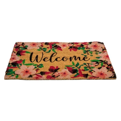 Northlight Natural Coir Blossoming Floral Outdoor Rectangular "Welcome" Doormat 18" X 30" 4 Northlight Natural Coir Blossoming Floral Outdoor Rectangular "Welcome" Doormat 18" X 30" - Image 2