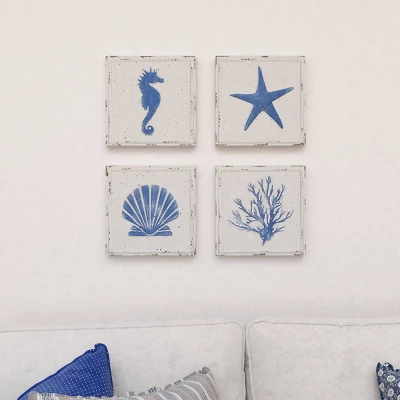Set Of 4 Metal Sea Horse Speckled Wall Decors With Starfish Shell And Coral Designs Cream - Olivia & May 11 Set Of 4 Metal Sea Horse Speckled Wall Decors With Starfish Shell And Coral Designs Cream - Olivia & May - Image 9
