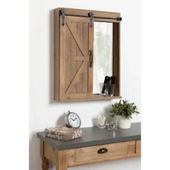 Decorative Wood Wall Storage Cabinet With Vanity Mirror And Sliding Barn Door Rustic Brown - Kate & Laurel All Things Decor -Home Shop GUEST 49a8a42a 31fa 4119 953a 1bab7dcf93b1