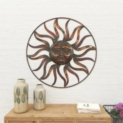 Metal Sunburst Indoor Outdoor Round Wall Decor With Distressed Copper Like Finish Brown - Olivia & May -Home Shop GUEST 4a43ce82 394f 4f73 a65f aa67e757f80a