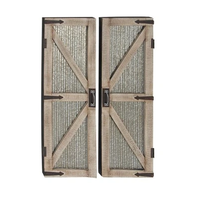 Metal Barn Door Wall Decor Set Of 2 Silver - Olivia & May 6 Metal Barn Door Wall Decor Set Of 2 Silver - Olivia & May - Image 4