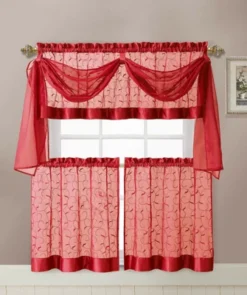 Kate Aurora Complete 4 Piece Linen Leaf Embroidered Complete Kitchen Curtain Set -Home Shop GUEST 5adab07a d5f6 4275 b8a4 d8a733f4db00