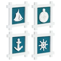 Okuna Outpost 4 Pack Coastal Decor For Home, Hanging Nautical Wall Decorations For Beach Theme Bathroom, 5.9 X 5.9 In, White, Blue -Home Shop GUEST 5ba8087c 0b06 4973 8864 1a4b5ff81707