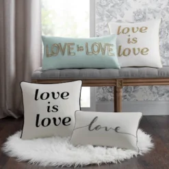 'Love Is Love' Beaded Square Throw Pillow Cream - Edie@Home