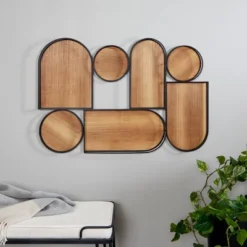 26" X 39" Bamboo Geometric Shapes Wall Decor With Slatted Wood Design Brown - The Novogratz