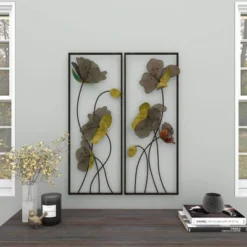 Metal Floral Wall Decor With Black Frame Set Of 2 Black - Olivia & May -Home Shop GUEST 65613da0 2bfd 400b 8dca ffa259b55104