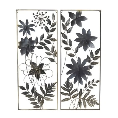 Set Of 2 Metal Floral Wall Decors With Gold Frame - Olivia & May 9 Set Of 2 Metal Floral Wall Decors With Gold Frame - Olivia & May - Image 7