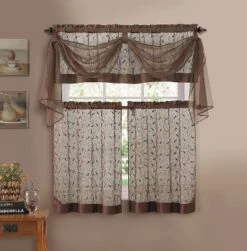 Kate Aurora Complete 4 Piece Linen Leaf Embroidered Complete Kitchen Curtain Set -Home Shop GUEST 669235fc 2c2f 4c3d a747 c9e56883ecdf