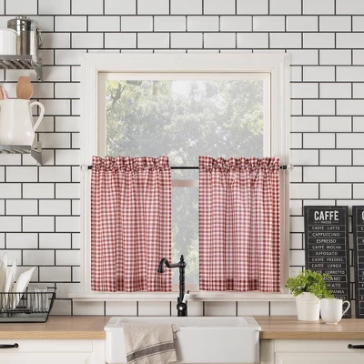Parkham Farmhouse Plaid Rod Pocket Semi-Sheer Kitchen Curtain Valance And Tiers Set - No. 918 7 Parkham Farmhouse Plaid Rod Pocket Semi-Sheer Kitchen Curtain Valance And Tiers Set - No. 918 - Image 5