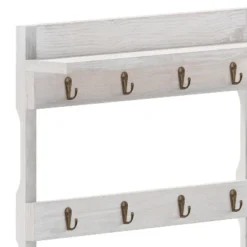 Merrick Lane Steeley Wooden Wall Mount Mug Rack Organizer With Upper Storage Shelf And Metal Hanging Hooks With No Assembly Required -Home Shop GUEST 6c12fc6d ac69 4a73 a6bc 17e7de058021