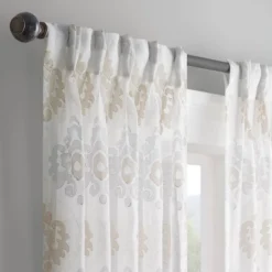 Velero Pinch Pleat Embroidered Room Darkening Curtain Panel White - Waverly