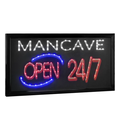 19" X 10" Man Cave Open 24/7 Framed LED Sign Red/Black - American Art Decor 3 19" X 10" Man Cave Open 24/7 Framed LED Sign Red/Black - American Art Decor