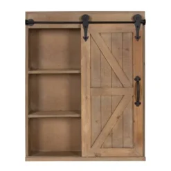 Decorative Wood Wall Storage Cabinet With Vanity Mirror And Sliding Barn Door Rustic Brown - Kate & Laurel All Things Decor -Home Shop GUEST 76cd049a 9936 4003 b29e fdf4e4f18b6c