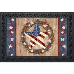 Briarwood Lane Americana Barnstar Patriotic Doormat Primitive Wreath Indoor Outdoor 30" X 18"