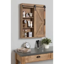 Decorative Wood Wall Storage Cabinet With Vanity Mirror And Sliding Barn Door Rustic Brown - Kate & Laurel All Things Decor -Home Shop GUEST 7d8735b3 1d0c 41e3 b438 f13cd0a624b5