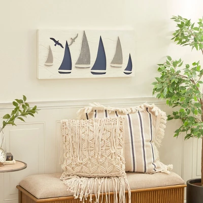 Coastal Wood Sail Boat Wall Decor White - Olivia & May 5 Coastal Wood Sail Boat Wall Decor White - Olivia & May - Image 3
