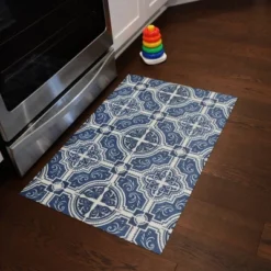 FlorArt French Quarter Low Profile Easy Clean Kitchen Mat Blue/White - Bungalow Flooring
