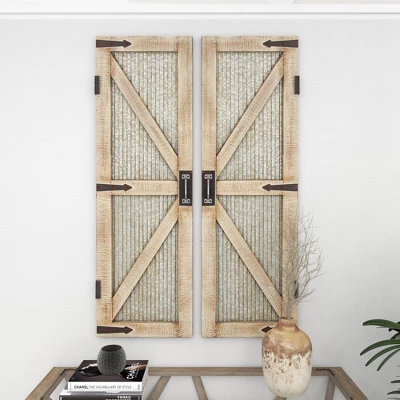 Metal Barn Door Wall Decor Set Of 2 Silver - Olivia & May 10 Metal Barn Door Wall Decor Set Of 2 Silver - Olivia & May - Image 8