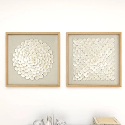 Shell Geometric Handmade Overlapping Shells Shadow Box With Canvas Backing Set Of 2 Cream - Olivia & May 8 Shell Geometric Handmade Overlapping Shells Shadow Box With Canvas Backing Set Of 2 Cream - Olivia & May - Image 6