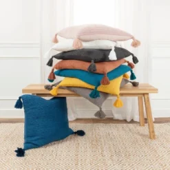 20"x20" Oversize Solid Striped Square Throw Pillow With Tassels Cover - Rizzy Home -Home Shop GUEST 892c6f9f b253 4f16 9d09 4b4351085a0d