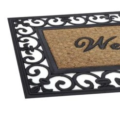 Kate Aurora 18"x30" Rectangular Fleur De Lis Outdoor Heavy Duty Rubber & Coir Skid Resistant Welcome Door Mat - Black