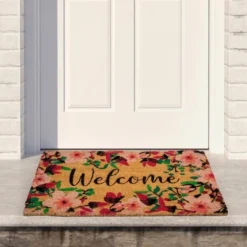 Northlight Natural Coir Blossoming Floral Outdoor Rectangular "Welcome" Doormat 18" X 30"
