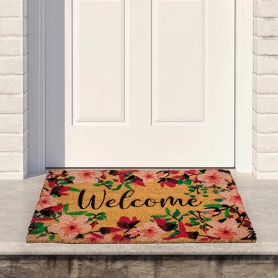 Northlight Natural Coir Blossoming Floral Outdoor Rectangular "Welcome" Doormat 18" X 30" 3 Northlight Natural Coir Blossoming Floral Outdoor Rectangular "Welcome" Doormat 18" X 30"